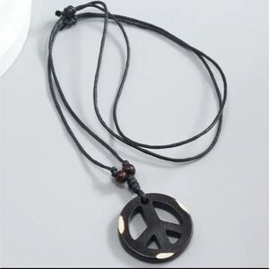 black peace sign necklace tranquility pendant adjustable sized necklace